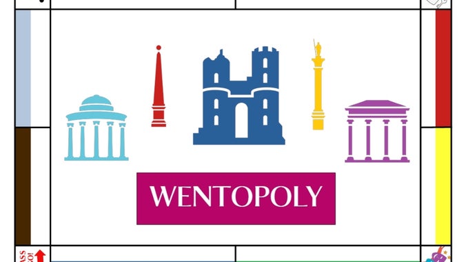 Marketing image including icons for Wentopoly at Wentworth Castle Gardens